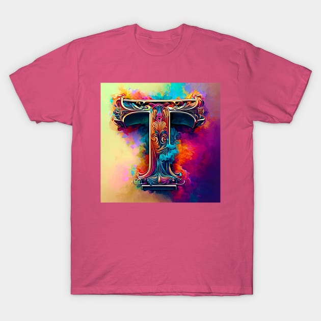 AI Art Multicolored Franciscan Tau Abstract Expressionism T-Shirt by Artist4God